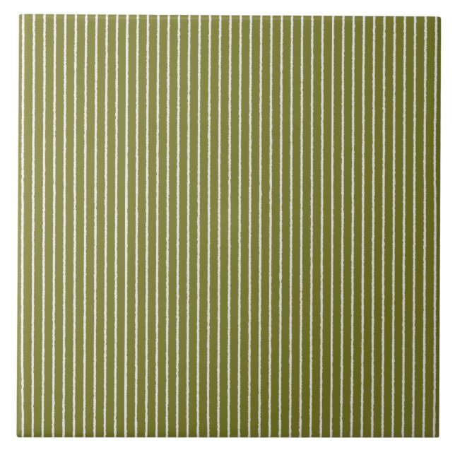 Olive Green and White Stripes with Uneven Lines Ceramic Tile (Front)