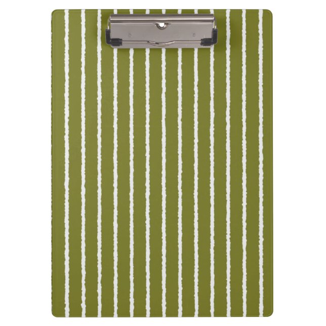 Olive Green and White Stripes with Uneven Lines Clipboard (Front)