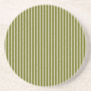 Olive Green and White Stripes with Uneven Lines Coaster