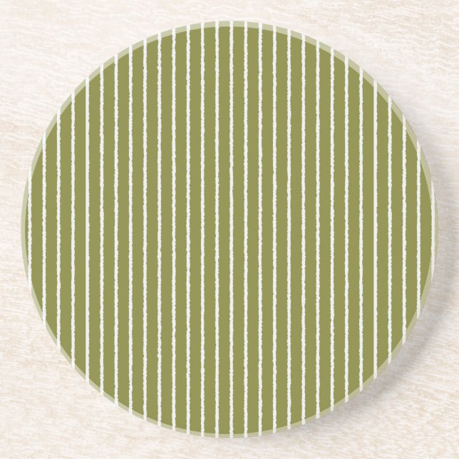 Olive Green and White Stripes with Uneven Lines Coaster (Front)