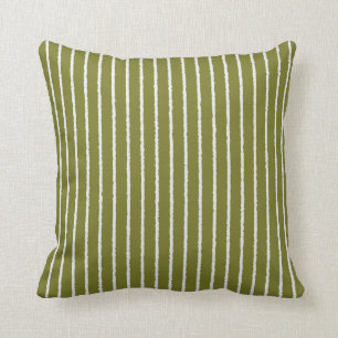 Olive Green and White Stripes with Uneven Lines Cushion