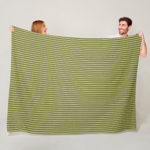 Olive Green and White Stripes with Uneven Lines Fleece Blanket