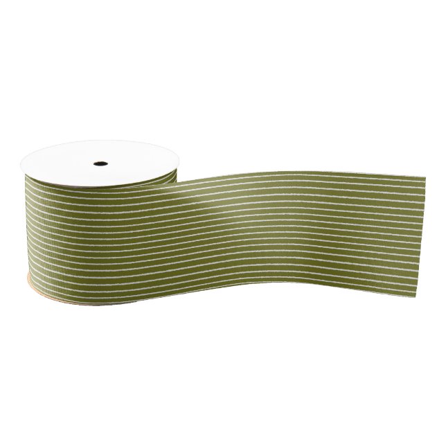 Olive Green and White Stripes with Uneven Lines Grosgrain Ribbon (Spool)