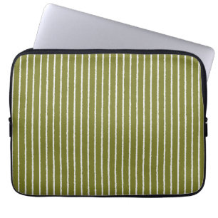 Olive Green and White Stripes with Uneven Lines Laptop Sleeve
