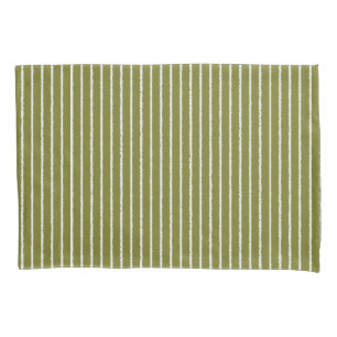 Olive Green and White Stripes with Uneven Lines Pillowcase
