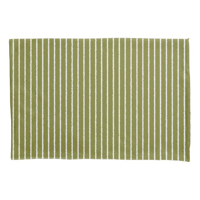 Olive Green and White Stripes with Uneven Lines Pillowcase (Front)