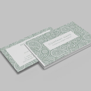Olive green and white vintage paisley pattern business card