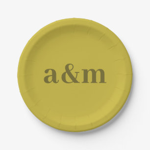 Olive Green Anniversary Wedding Monogram Minimal Paper Plate