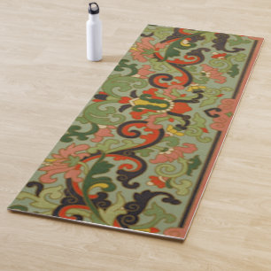 Olive Green Antique Chinese Abstract Pattern Yoga Mat