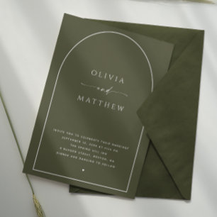Olive green arch. Elegant minimalist wedding QR Invitation