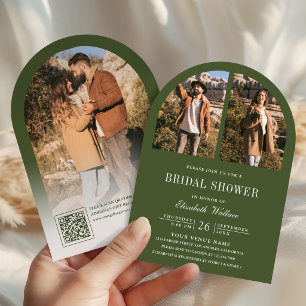 Olive Green Arch Photo QR Code Bridal Shower Invitation