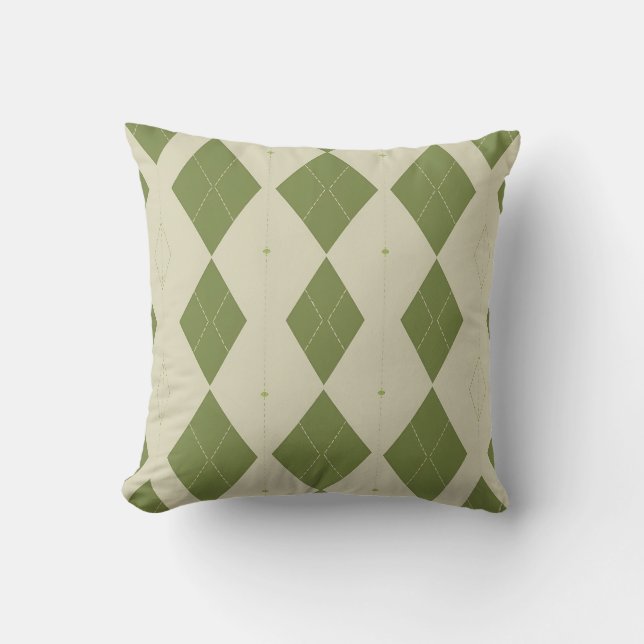 Olive Green Argyle Diamond Pattern Cushion (Front)
