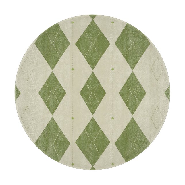 Olive Green Argyle Diamond Pattern Cutting Board (Front)
