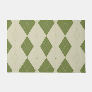 Olive Green Argyle Diamond Pattern Doormat