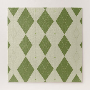 Olive Green Argyle Diamond Pattern Jigsaw Puzzle
