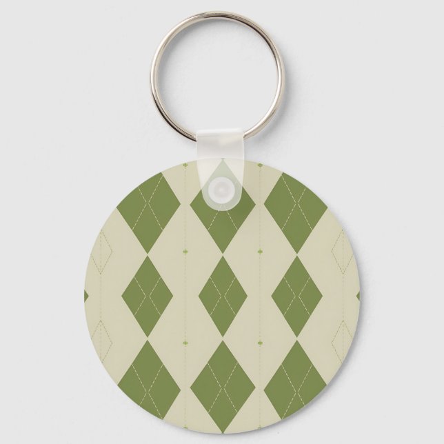 Olive Green Argyle Diamond Pattern Key Ring (Front)