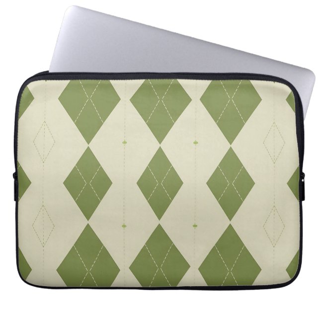 Olive Green Argyle Diamond Pattern Laptop Sleeve (Front)