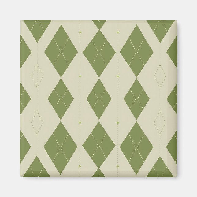 Olive Green Argyle Diamond Pattern Magnet (Front)