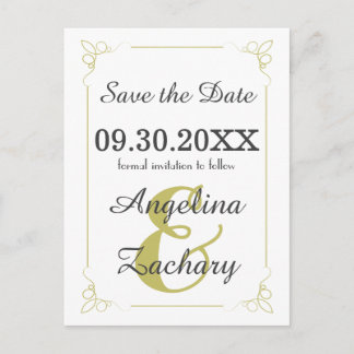 Olive Green Art Deco Save The Date Post Card