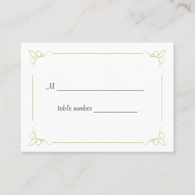 Olive Green Art Deco Wedding Table Place Card (Front)