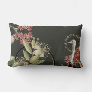Olive Green Artistic Floral Design Lumbar Cushion