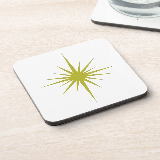 Olive Green Atomic Starburst Mid-century Retro Coaster (Left Side)