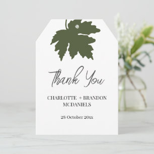 Olive Green Autumn Maple Leaf Wedding Thank You  Card
