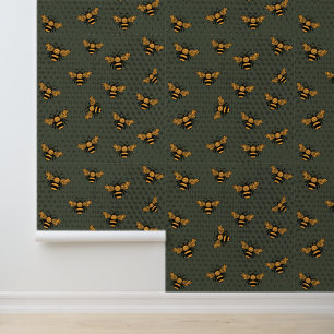 Olive Green Bee Mingle Wallpaper