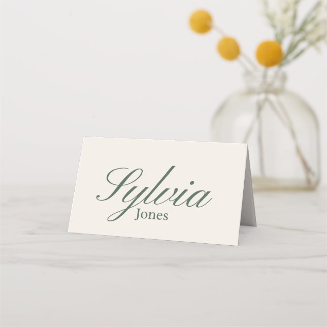 Olive green Beige Wedding folded place cards  (Front)