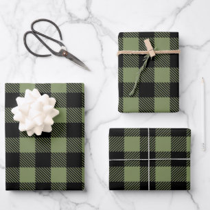Olive Green Black Buffalo Check Plaid Pattern Wrapping Paper Sheet