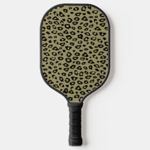 Olive Green Black Leopard Print Pickleball Paddle