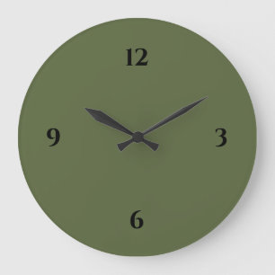 Olive Green & Black Minimalist Large Clock