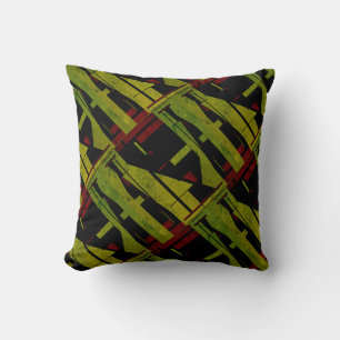 Olive Green Black Red "Patterned" Diagonal Mosaic Cushion