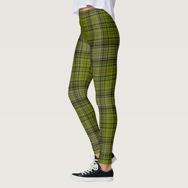 Olive Green Black & Red Super Giant Tartan Plaid Leggings (Left)