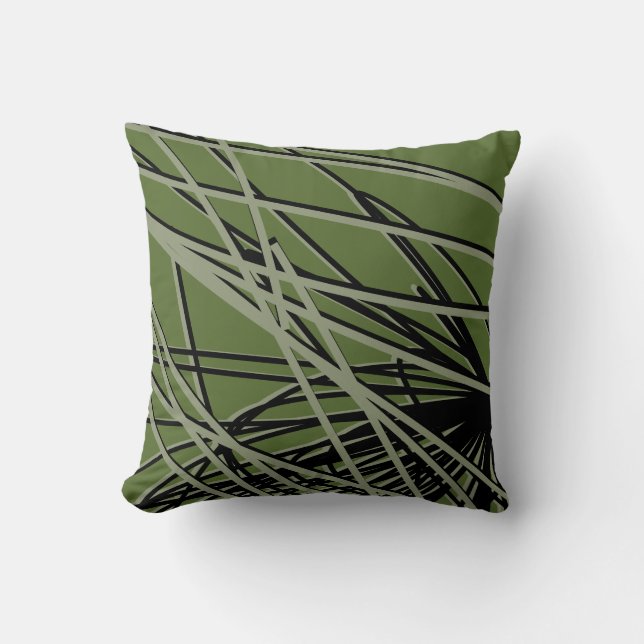Olive Green, Black & Sage Modern Stylish Abstract Cushion (Front)