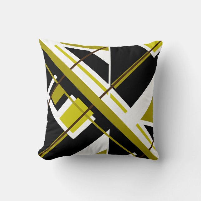 Olive Green, Black, White Mosiac Diagonal Design Cushion (Front)