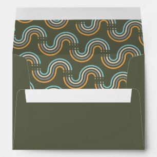 Olive Green Blue Retro Waves Geometric Pattern Envelope