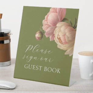 Olive Green   Blush Rose Wedding Guest Book Pedestal Sign
