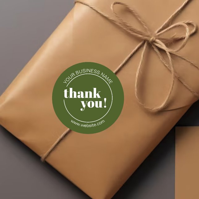 Olive Green Bold Business Thank You Classic Round Sticker (Creator Uploaded)