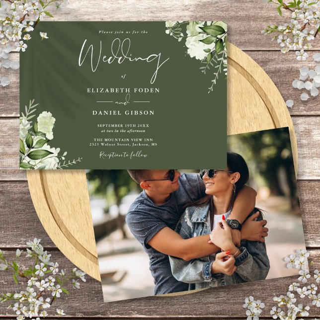Olive Green Botanical Greenery Photo Wedding Invitation (Olive Green Botanical Greenery Photo Wedding Invitation)