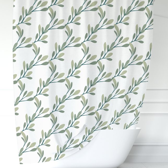 Olive Green Botanical Leaf Pattern Shower Curtain (Creator Uploaded)