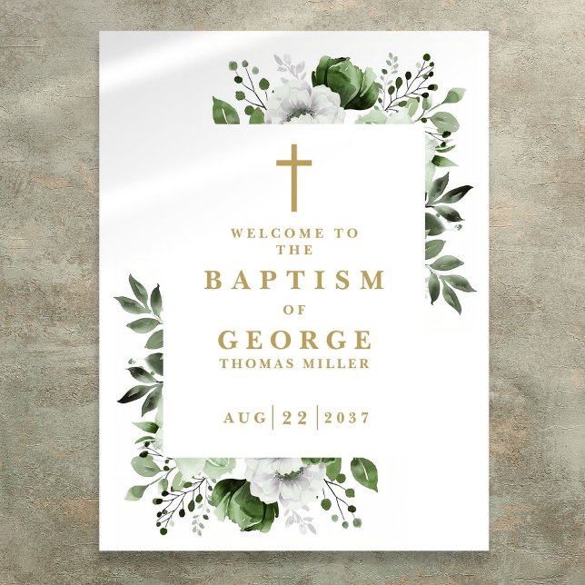 Olive Green Botanical Modern Baptism Welcome Sign (Olive Green Botanical Modern Baptism Welcome Sign)