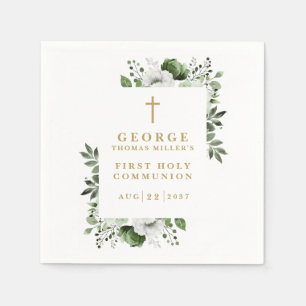 Olive Green Botanical Modern Holy Communion Napkin