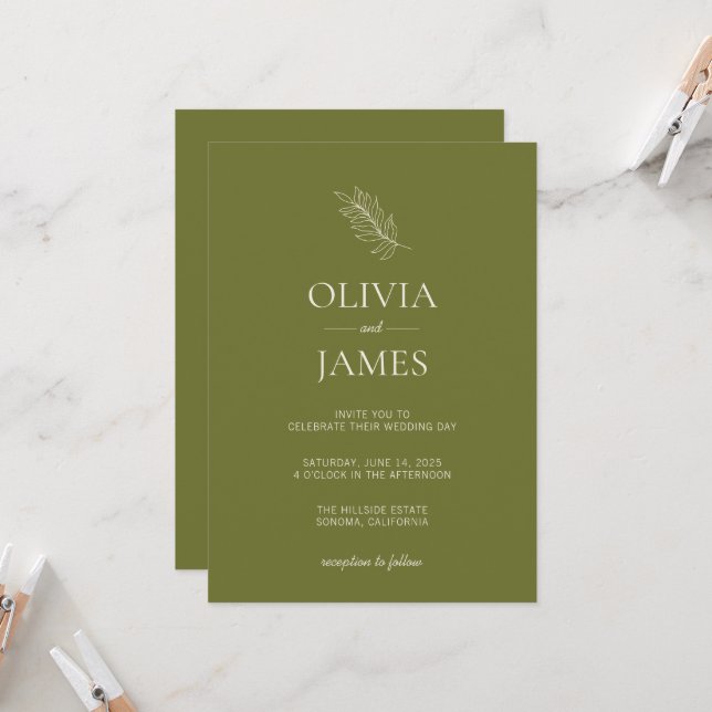 Olive Green Botanical Wedding Celebration Invitation (Front/Back In Situ)