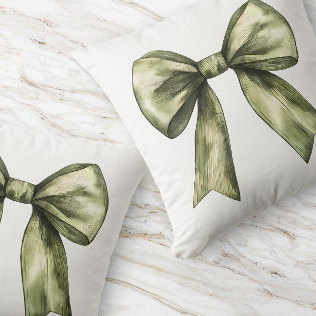 Olive Green Bow Modern Chic Simple Minimal Elegant Cushion (Olive Green Bow Modern Chic Simple Minimal Elegant Throw Pillow)