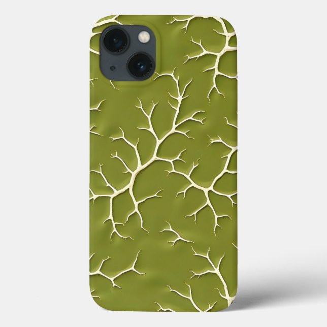Olive Green Branch Pattern iPhone Case (Back)