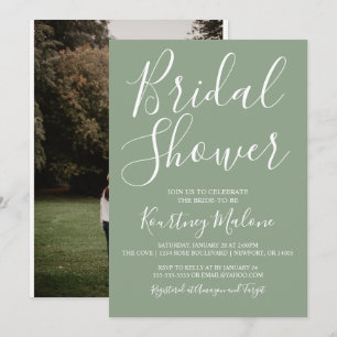 Olive Green Bridal Shower Photo Invitation