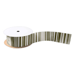 Olive Green Bronze Barcode Striped Pattern Satin Ribbon