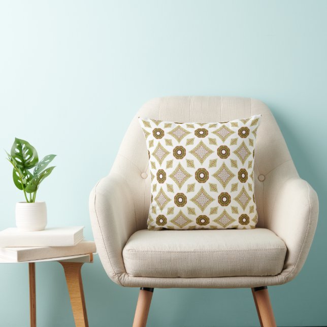 Olive Green & Brown Geometric Pattern Throw Pillow (Chair)