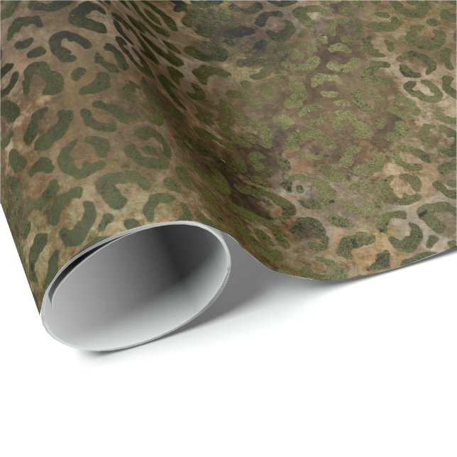 Olive Green Brown Leopard Print Wrapping Paper (Roll Corner)